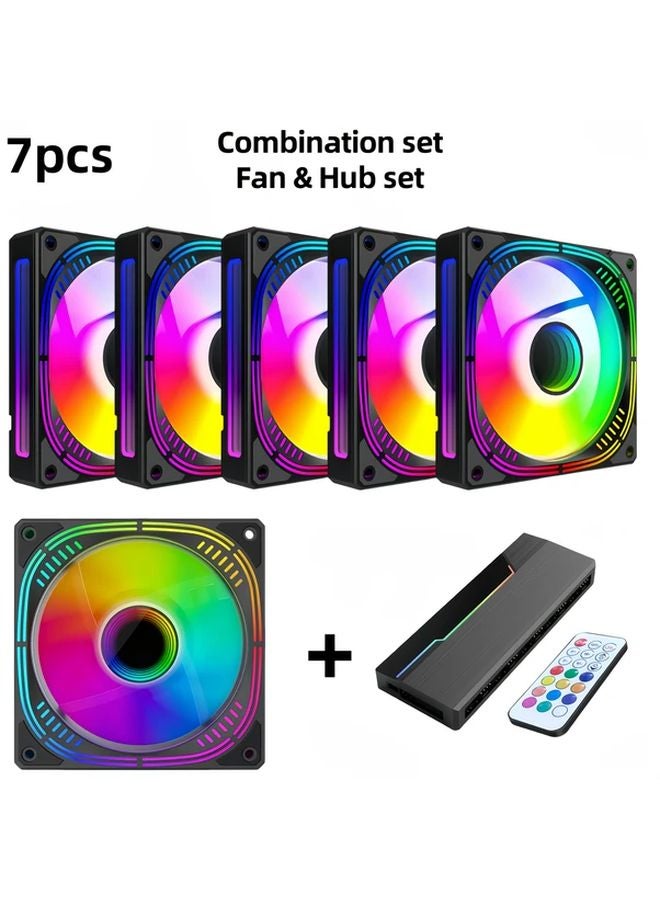 White 7pcs PWM ARGB PC Case Fans with Hub Remote Control for Cooling - Image 1